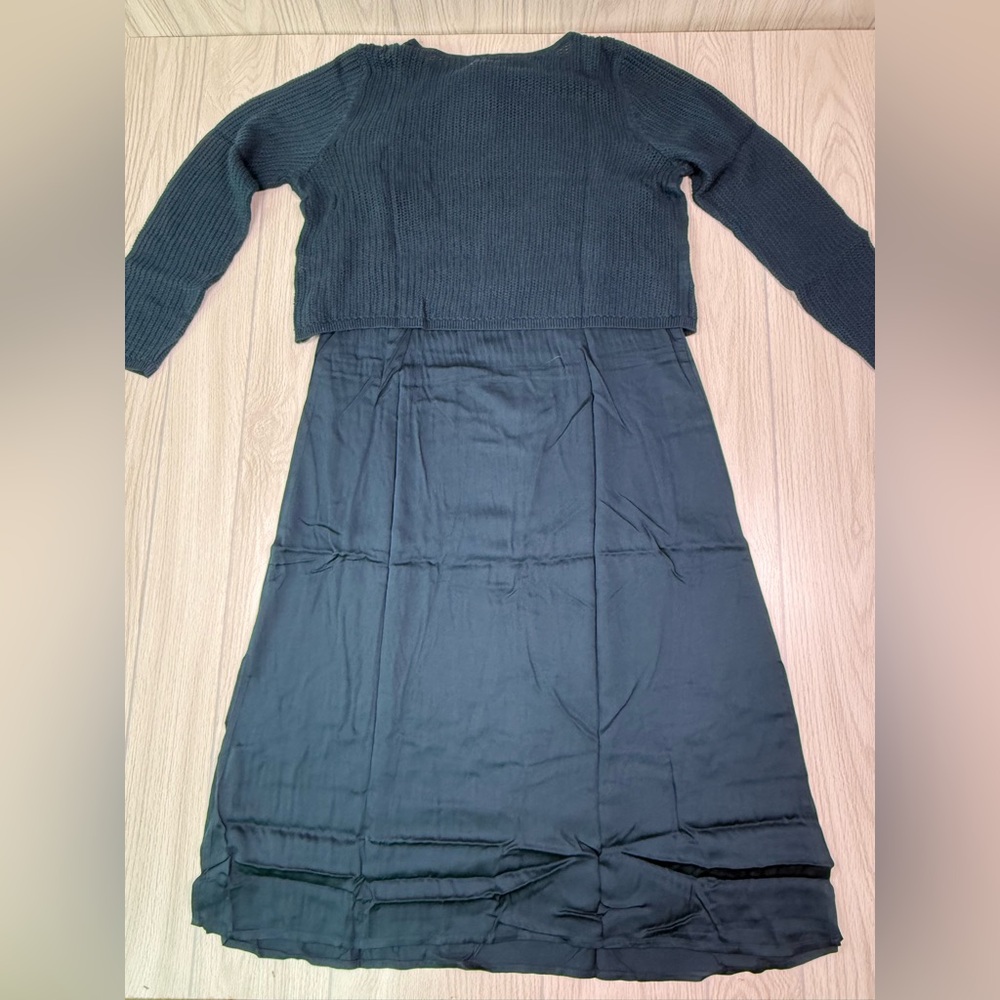 J.Jill Dark Teal Slip Dress With Mesh Top‎ - Picture 5 of 9